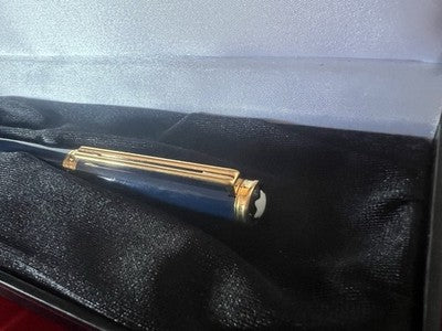 Montblanc Sphere Noblesse Oblige Blue Roller Trim Plated Gold With Pencil Case