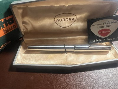 🔴 AURETTA penna stilografica By Aurora cromata e cartucce vintage anni 70 B
