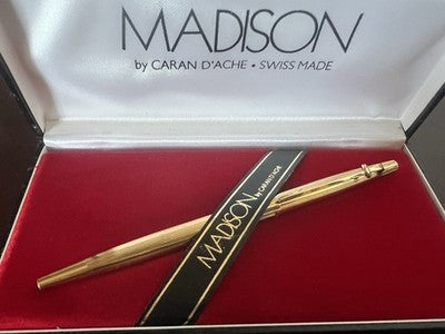 🔴 CARAN D'ACHE penna sfera Madison placcata oro scrive garanzia astuccio