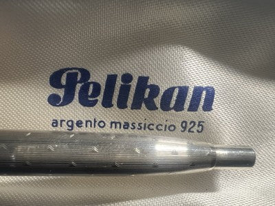 🔴 PELIKAN penne sfera ARGENTO 925 a righe pulsante a scatto scrive con astuccio