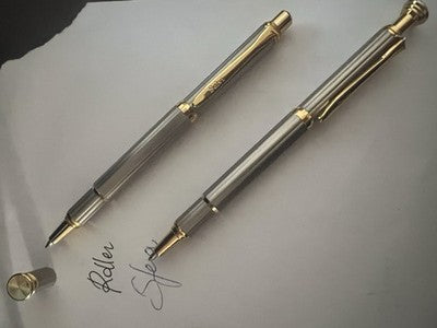 🔴 Penna sfera e roller SALVI metallo finitura effetto titanio dorato set