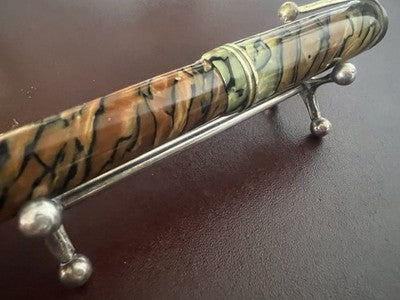 Stift Füllfederhalter Zelluloid Marmoriert Tiger Druckknopf Schreibt Vintage'