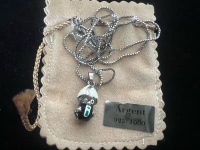 🔴 Collana ARGENTO MASSICCIO 925 con ciondolo CALIMERO smalti neri vintage