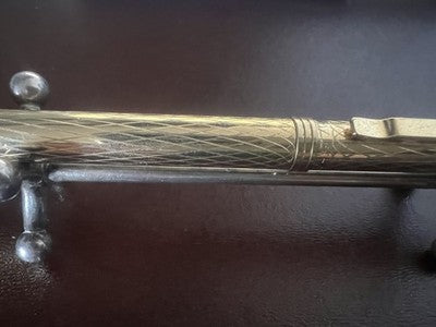 🔴 LALEX penna sfera placcata dorata a rombi scrive vintage con astuccio