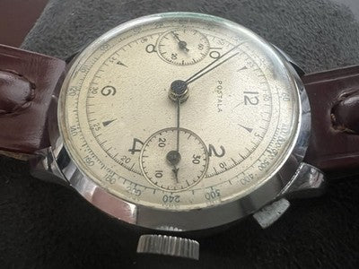 POSTALA Landeron 48 Bicompax Chronograph Rare Original Working Vintage '40