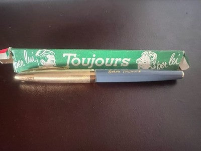 🔴 TOUJOURS penna stilografica grigia lusso pistone cappuccio dorato vintage NOS