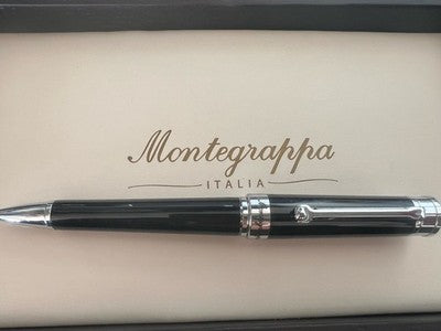 🔴 MONTEGRAPPA penna sfera Parola Slim Nera acciaio satinato e resina NOS