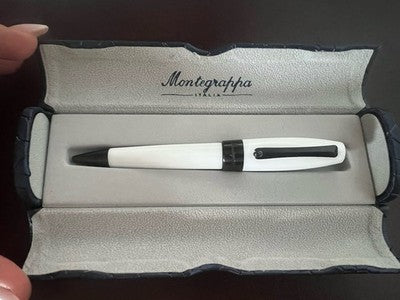 🔴 MONTEGRAPPA penna sfera Fortuna White resina bianca metallo brunito NOS
