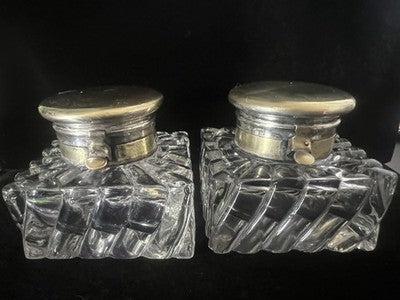 🔴 Calamai da scrivania cristallo e ottone epoca fine Ottocento grandi misure