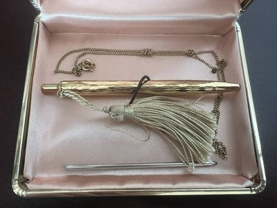 Lalex Stylo-Plume Femme Plaqué Or Burins Vintage Nœud Collier Recharge Trousse 