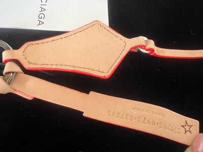 🔴 BALENCIAGA portachiavi pelle naturale bordi arancione fluo scatola garanzia