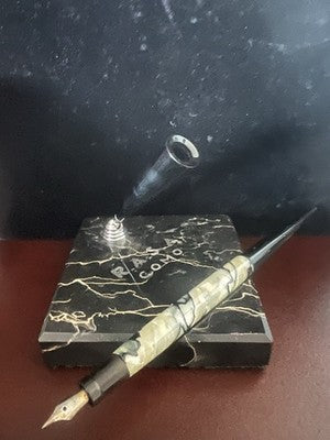 🔴 Penna stilografica AUREA stiloforo celluloide madreperla pulsante fondo DURF