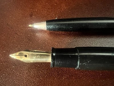 🔴 Penna stilografica stiloforo pennino ORO 14 KT M e sfera scrivania vintage