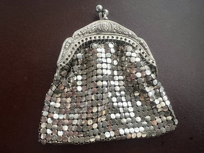 Mini Taschen Geldbeutel Jersey Metall Silber Seide Belle Époque Vintage