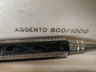 🔴 Penna sfera ARGENTO 800 legno intagliato a mano artigianale rara vintage
