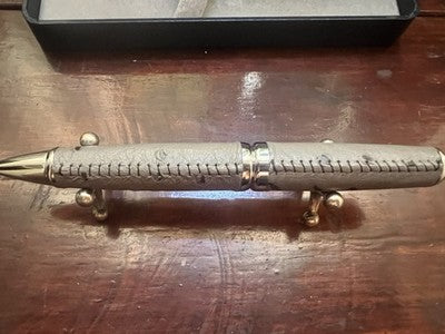 🔴 RONSON ballpoint pen gray leather hand-stitched rotation vintage NOS 