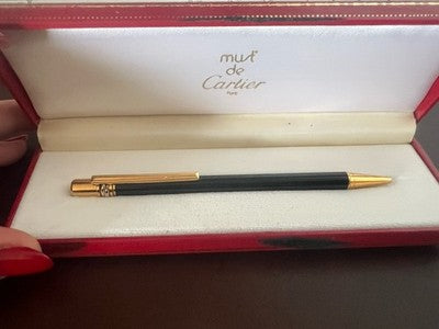 🔴 CARTIER penna sfera Must de Cartier Trinity Twist lacca nera finiture dorate