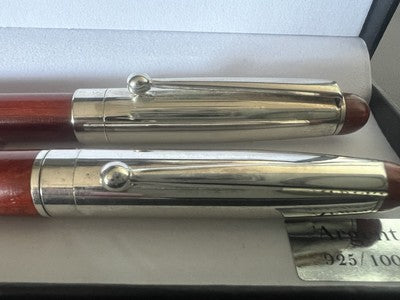 🔴 Penna stilografica ARGENTO 925 e legno e sfera con cartucce scrivono