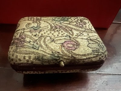 🔴 Scatola orecchini astuccio cofanetto tessuto floreale a scatto antica 1920