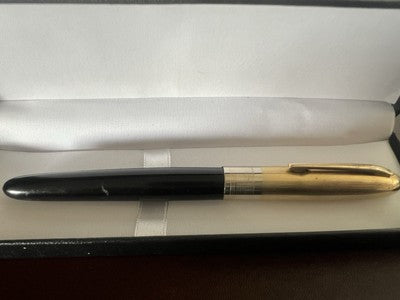 🔴 Schwarzer Füllfederhalter mit Kolbenmechanismus, Vintage-Stil, 1950er Jahre