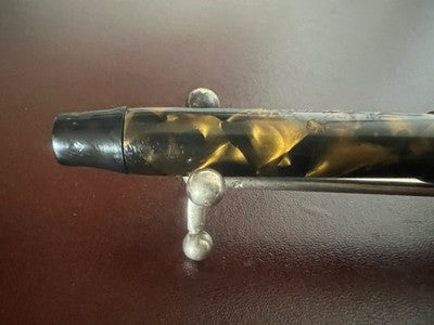 Red Black Star Fountain Pen Marble Celluloid 14K Gold Nib Vintage