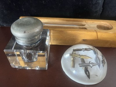 Encrier Set Penne Stylos-Plumes Cinq Presse-Papier Porte-Stylo Lot Vintage