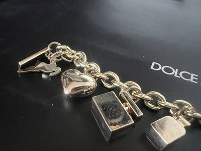 Dolce & Gabbana Bracelet Charm Jewel Steel Golden With Hanging Iconici