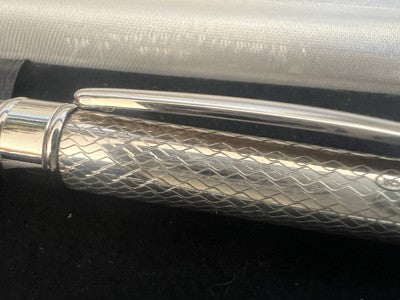 César Emiliano Stylo-Plume Sphère Argent 925 Laque Ciselé À Main Garantie