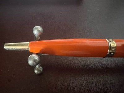 🔴 OSAMA penna sfera lacca arancione profili dorati scrive