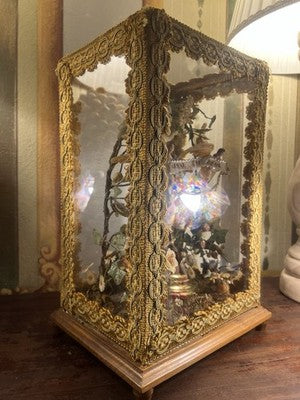 🔴 Madonna Miracoli ceroplastica angeli e ornamenti fiori con teca antica 1915