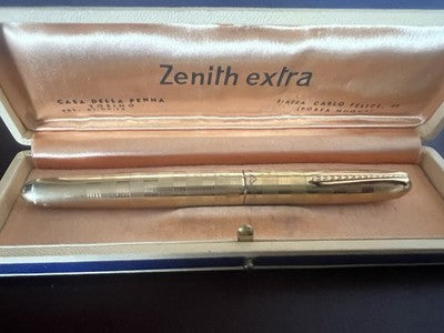 Zenith Extra Fountain Pen Plated Gold 18K Chiseled Button Filler Vintage