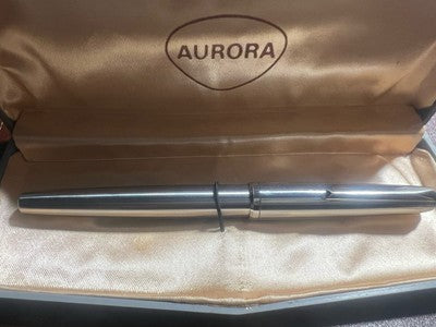 🔴 AURETTA penna stilografica By Aurora cromata e cartucce vintage anni 70 B