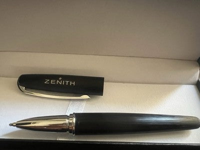 🔴 ZENITH penna sfera nera refill roller con stellina scrive con astuccio NOS
