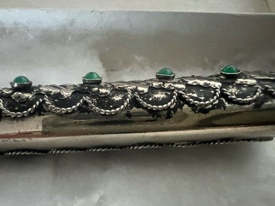 Bolígrafo Vintage PLATEADO EN PLATA Con Piedras Cabochon Verdes Hecho A Mano