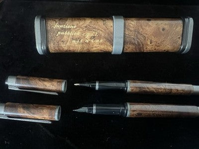 🔴 BPM penna stilografica + sfera in radica Germany set con astuccio incis