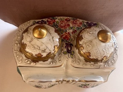 Limoges Encrier Porcelaine Peinte A Main Complet Vintage Fine 1800