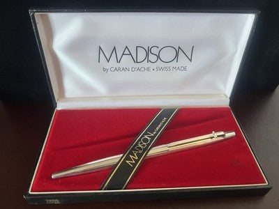 🔴 CARAN D’ACHE penna sfera Madison cromata a righe clip nodino scrive vintage