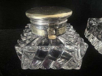 🔴 Calamai da scrivania cristallo e ottone epoca fine Ottocento grandi misure