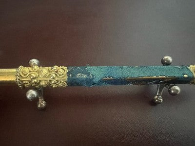 🔴 Penna sfera metallo dorato bassorilievi cabochon turchese astuccio vintage