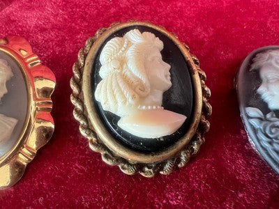 Camées Italiens Collier Pendentif Broche Pierres Naturel 4 Pz Vintage