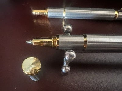 Stylo-Plume Sphère Et Roller Salvi Métal Finition Effet Titane Doré Set