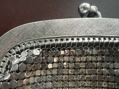 Mini Taschen Geldbeutel Jersey Metall Silber Seide Belle Époque Vintage
