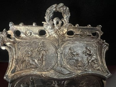 🔴 Porta calamaio metallo a rilievo con scene bucoliche paesaggi marini vintage