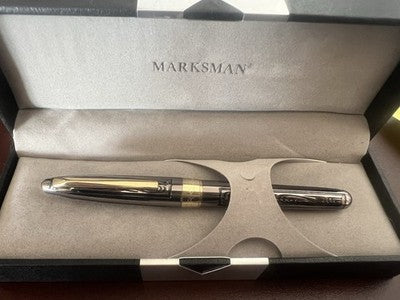 🔴 MARKSMAN penna stilografica metallo cesellato canna di fucile vintage