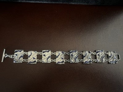 🔴 Bracciale ARGENTO 800 lingotti cesellati smalti blu cobalto Italy vintage