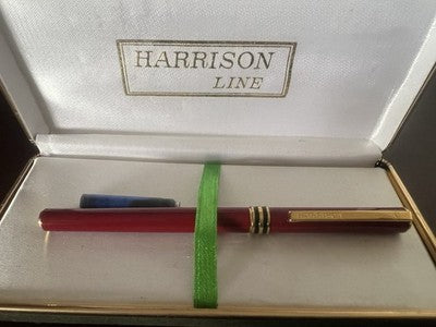 🔴 HARRISON penna stilografica lacca rossa pennino dorato iniziali B.M astuccio