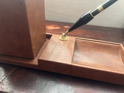 🔴 Base penna stilografica sfera set scrivania portapenne vera pelle vintage