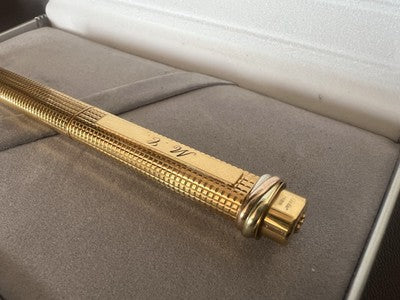 🔴 CARTIER Vendome GODRON vergoldeter MC rot-weißer Kugelschreiber 
