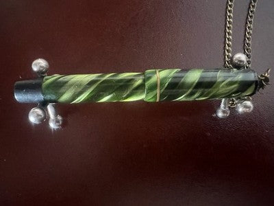 Green Iridescent Celluloid Fountain Pen With Vintage '30 Necklace
