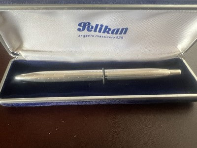 🔴 PELIKAN penne sfera ARGENTO 925 a righe pulsante a scatto scrive con astuccio